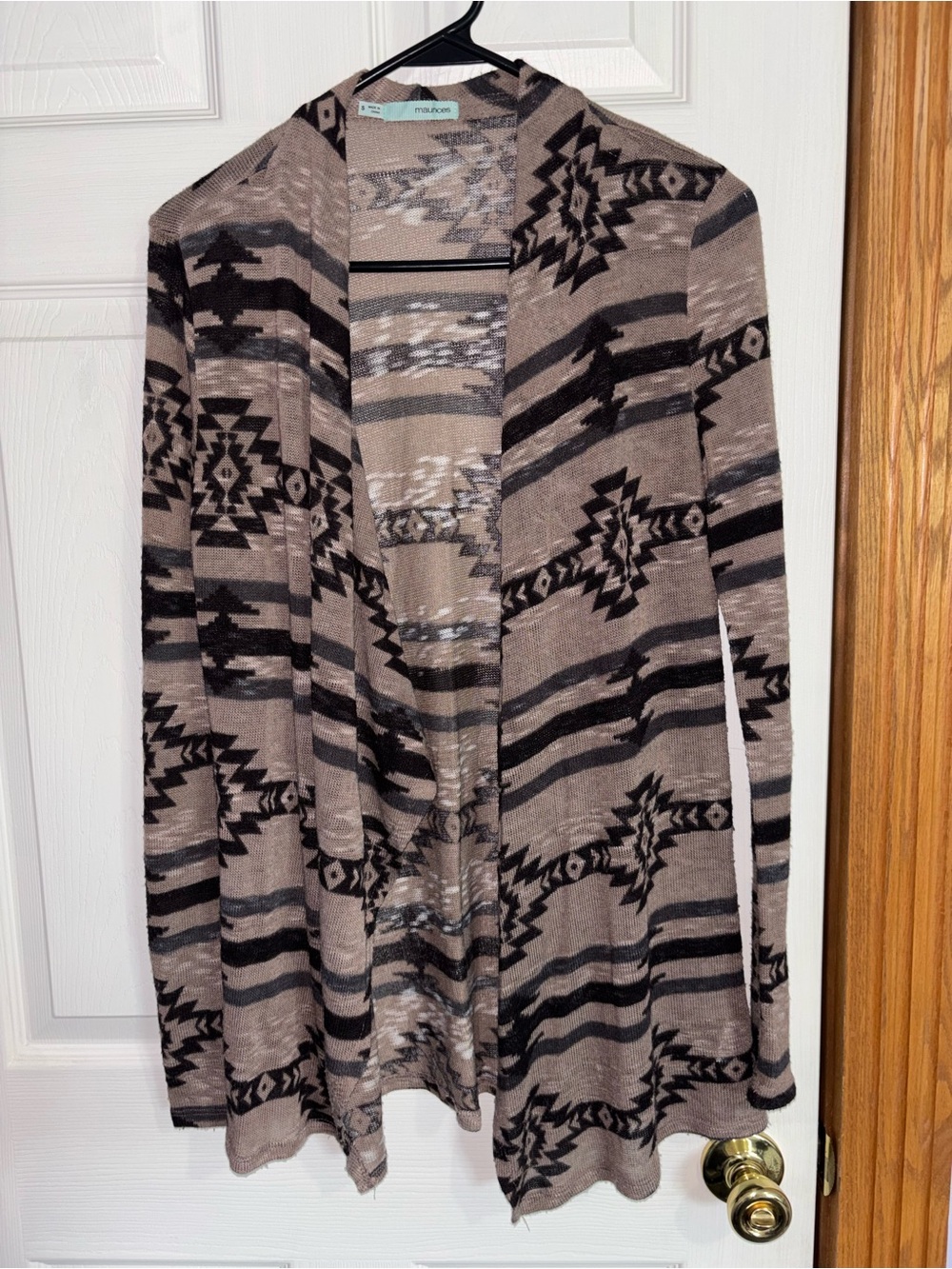 Aztec Open-Front Cardigan Sweater - Taupe/Black